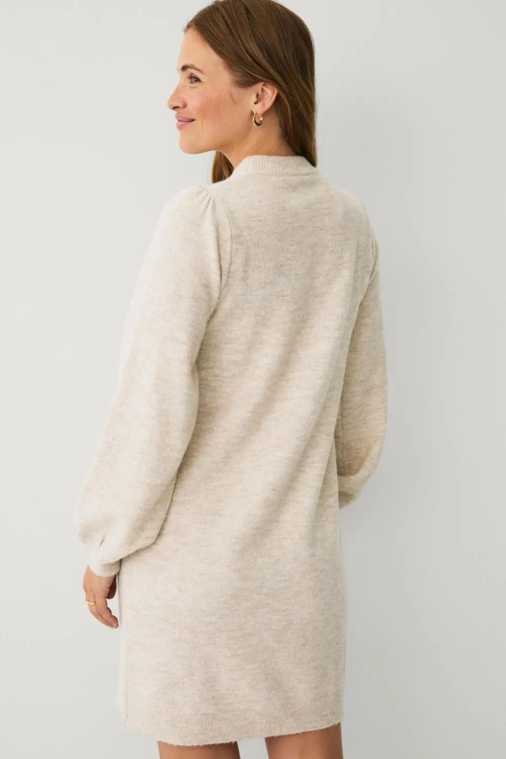 Ellos Collection Strikket kjole med lange ærmer lys beige Online