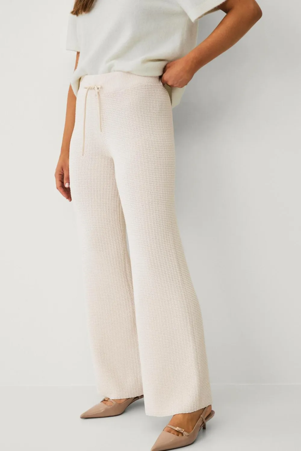 Ellos Collection Strikkede bukser Creme Online