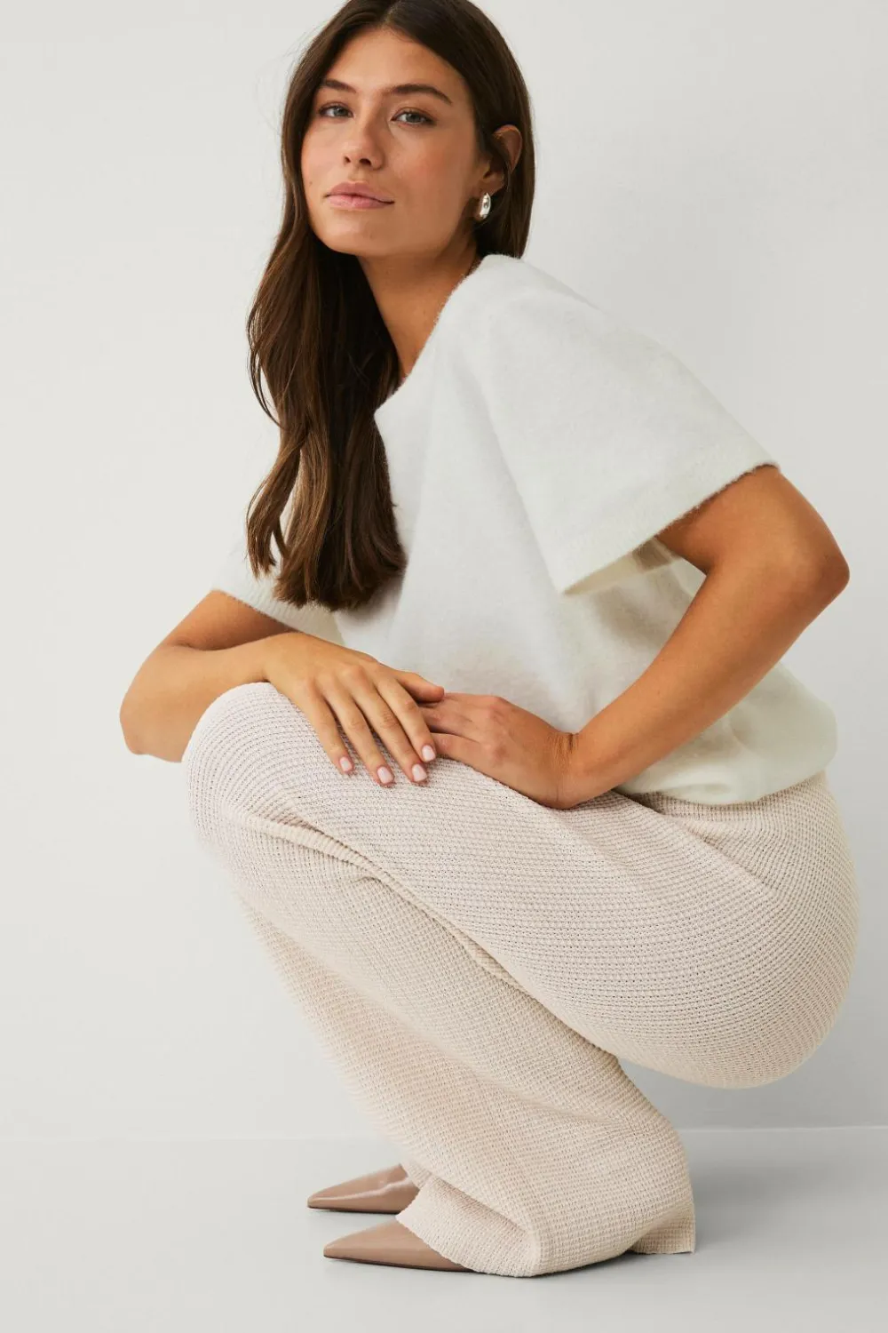 Ellos Collection Strikkede bukser Creme Online