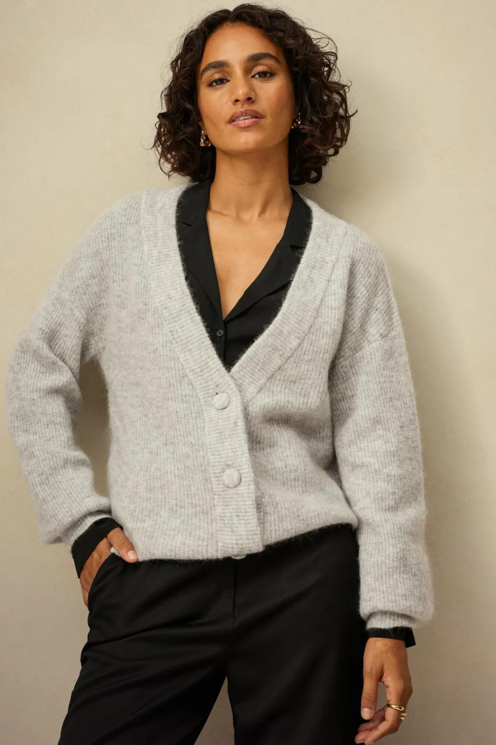 Ellos Collection Strikket cardigan af høj kvalitet Gråmeleret New