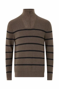 Ellos Collection Strikket trøje med halvlang lynlås Brunmelange Clearance