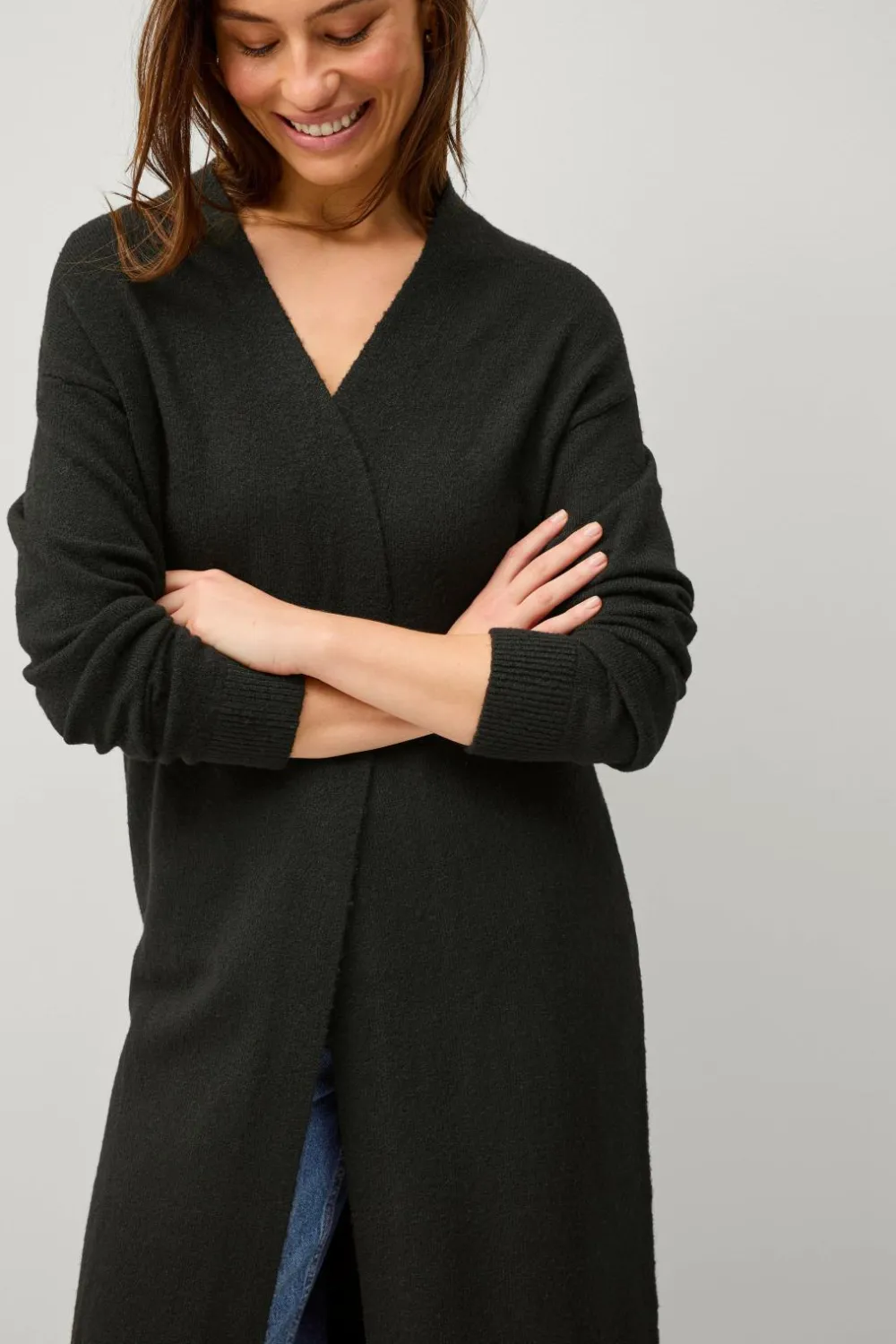 Ellos Trøjer & Cardigans>Collection Strikket maxi-cardigan Sort