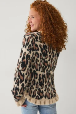 Ellos Collection Strikket trøje med flæser leopardmønstret Discount