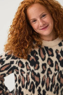 Ellos Collection Strikket trøje med flæser leopardmønstret Discount