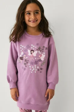Ellos Collection Sweatshirtkjole med tryk lilla Discount