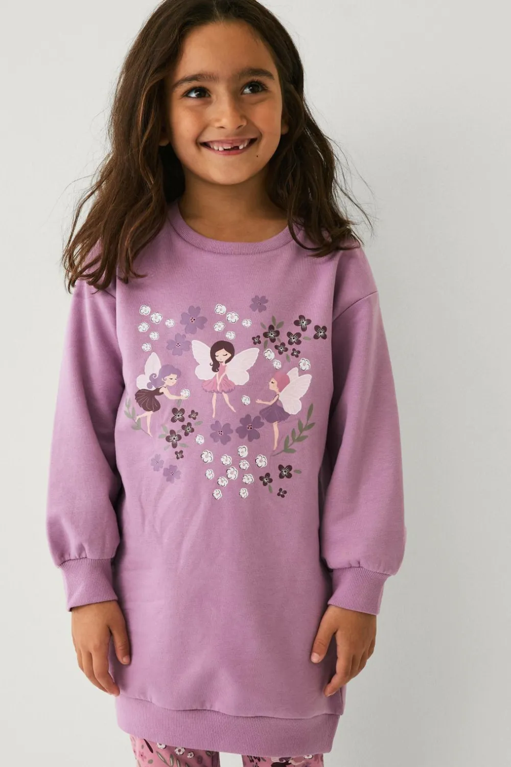 Ellos Collection Sweatshirtkjole med tryk lilla Discount