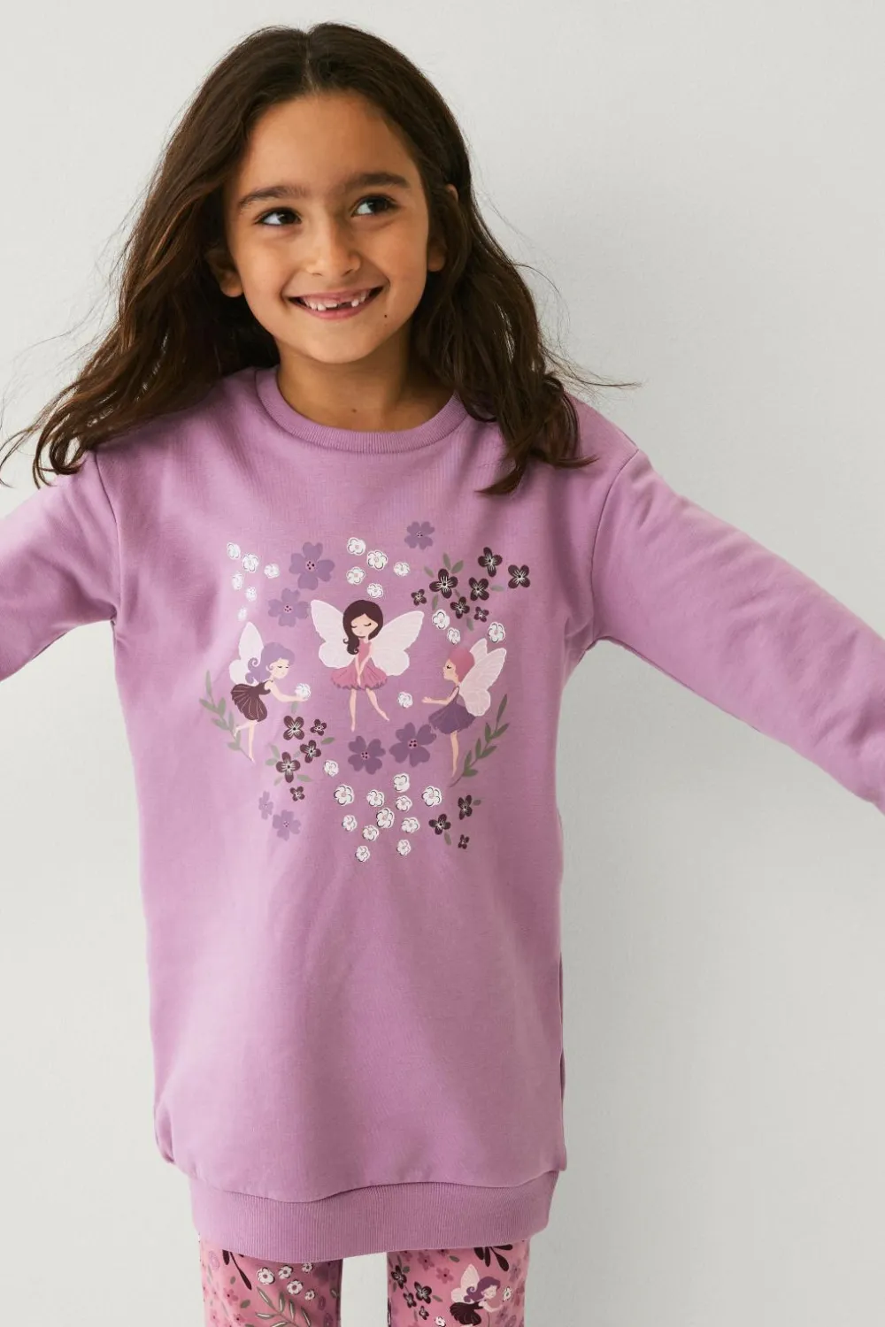 Ellos Collection Sweatshirtkjole med tryk lilla Discount