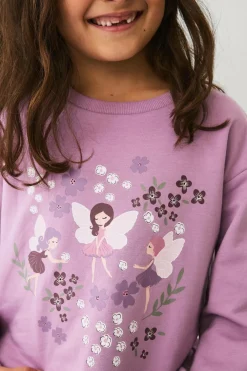 Ellos Collection Sweatshirtkjole med tryk lilla Discount