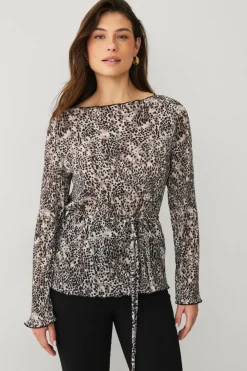 Ellos Collection Top med bindedetalje sortbeige Clearance