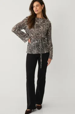 Ellos Collection Top med bindedetalje sortbeige Clearance