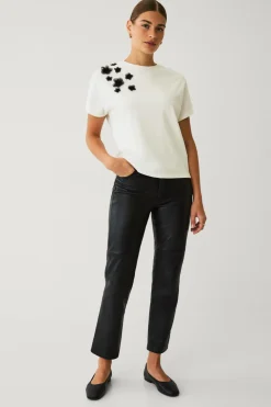 Ellos Toppe & Tank-Toppe>Collection Top med blomsterapplikationer cremehvid