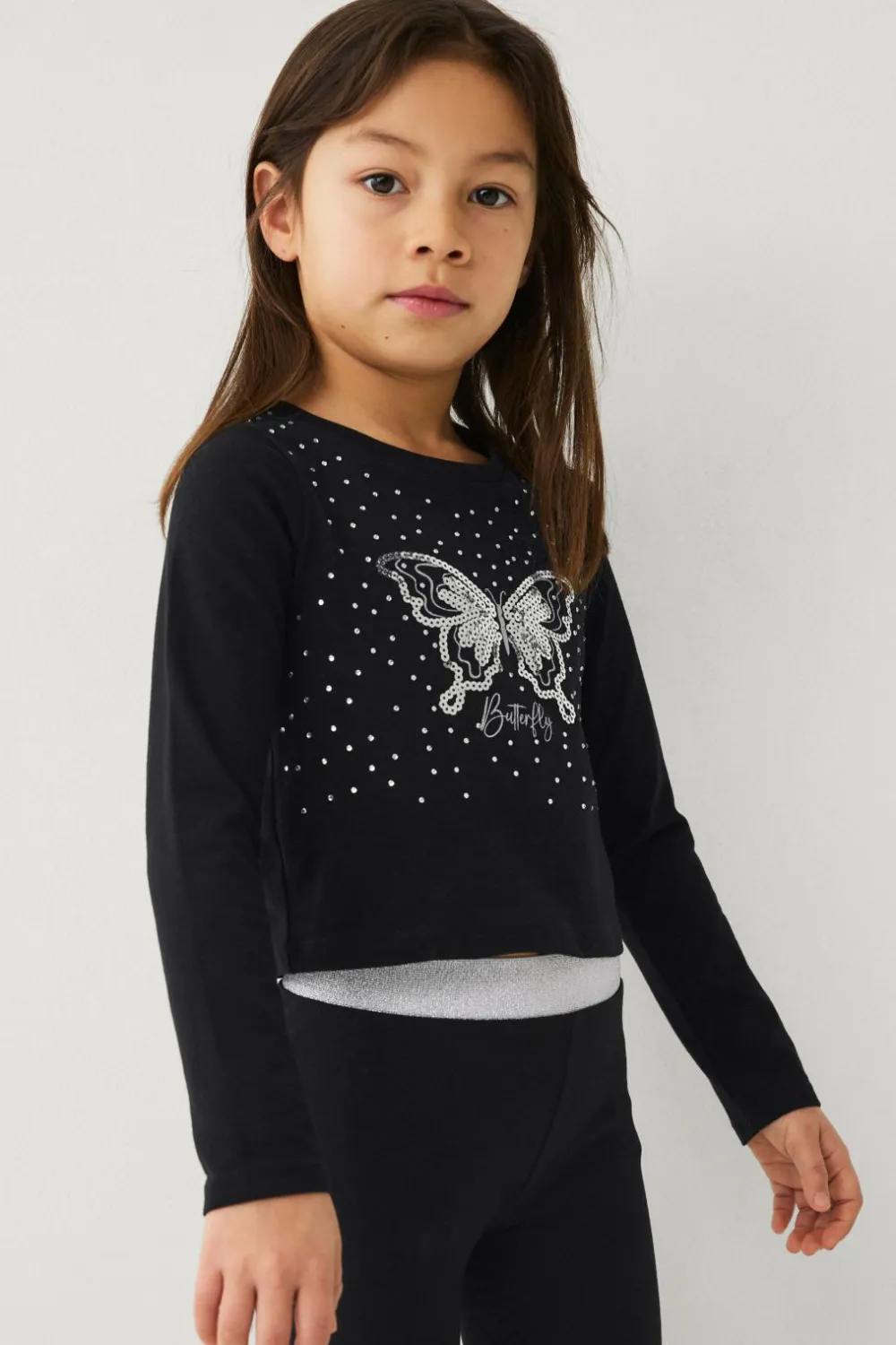 Ellos Toppe & T-Shirts>Collection Top Isla S Girl Sort med sølv print foran