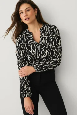 Ellos Collection Top med struktur Sort creme mønstret Online
