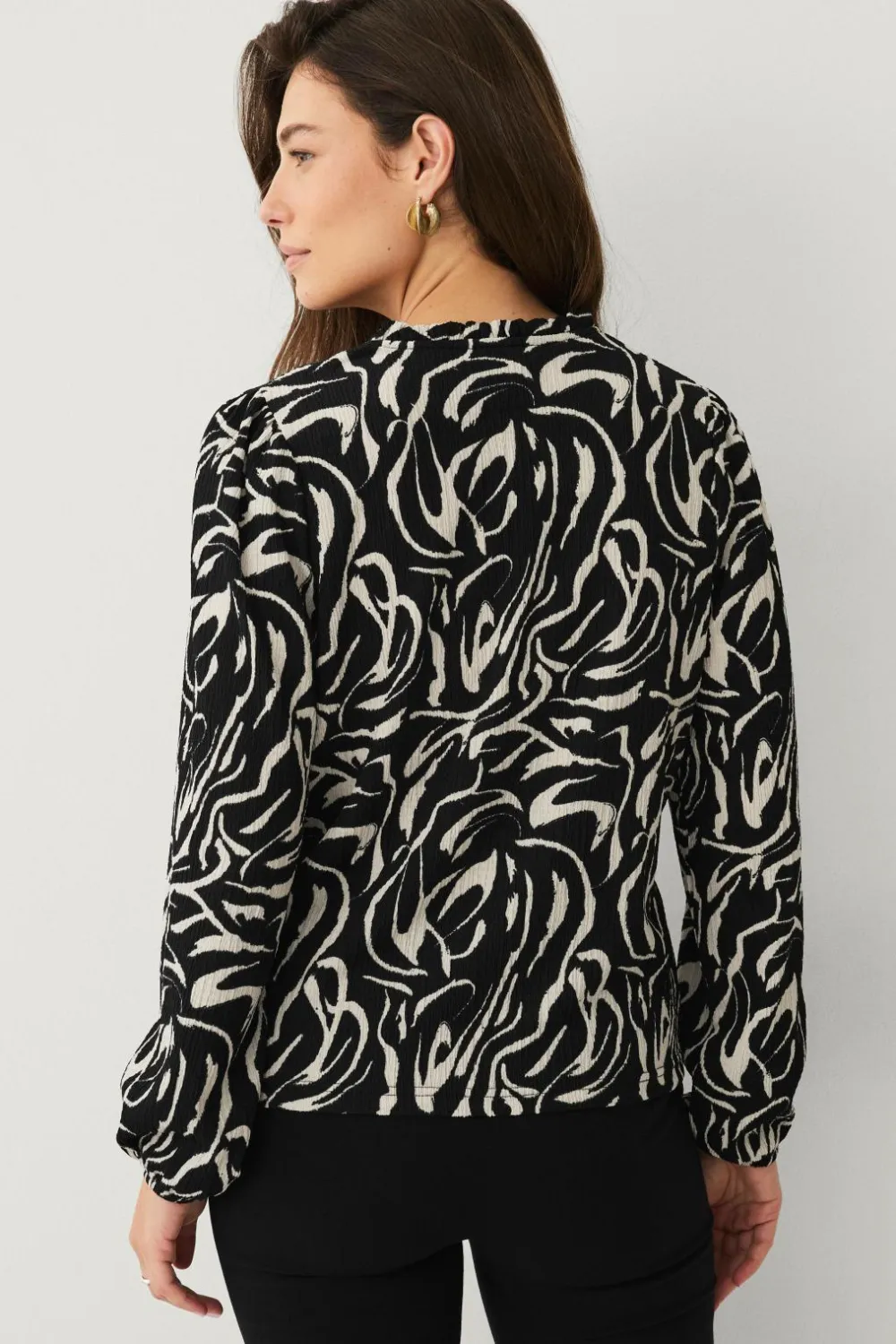 Ellos Collection Top med struktur Sort creme mønstret Online