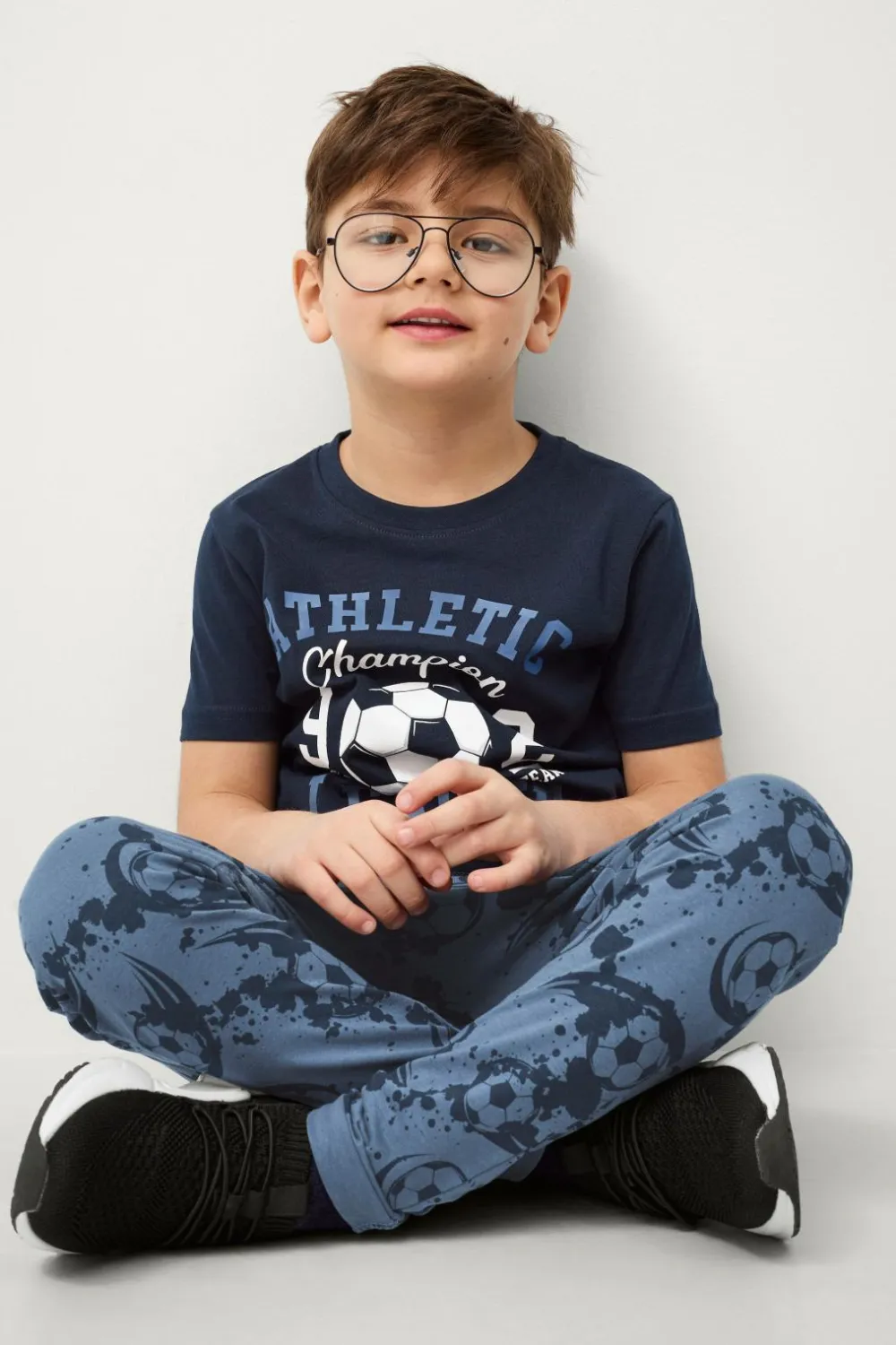 Ellos Sæt Til Børn>Collection T-shirt + bukser Jeffrey Set Marine + mellemblå