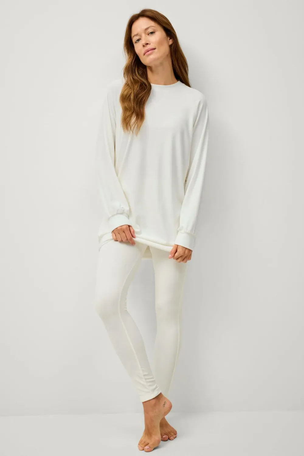 Ellos Collection Tunika i velour Hvid Outlet