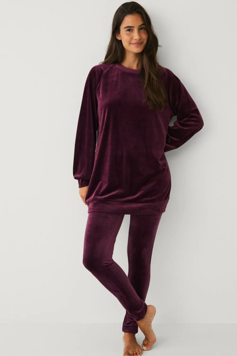 Ellos Loungewear & Homewear>Collection Tunika i velour Vinrød