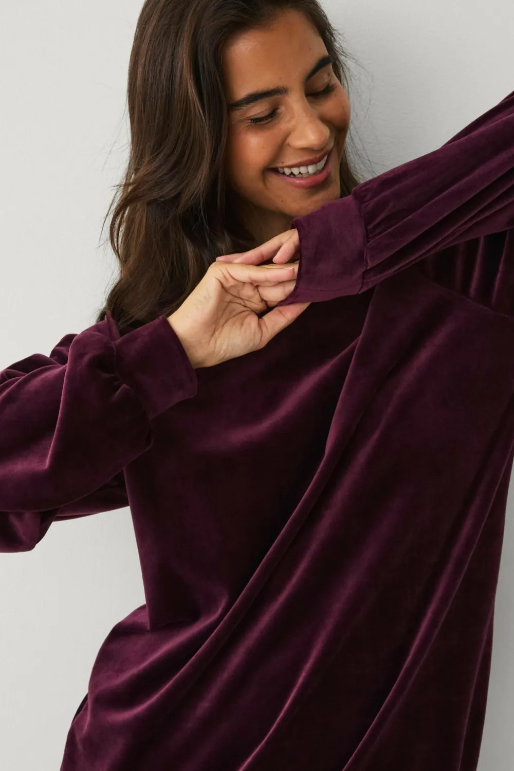 Ellos Loungewear & Homewear>Collection Tunika i velour Vinrød