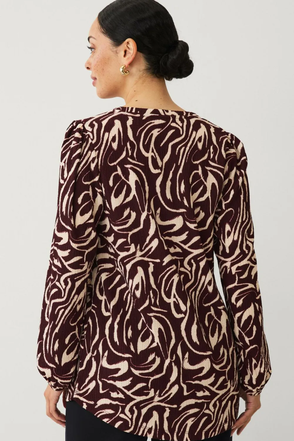 Ellos Tunikaer|Skjorter & Bluser>Collection Tunika Tilda Bordeaux cremefarvet mønstret