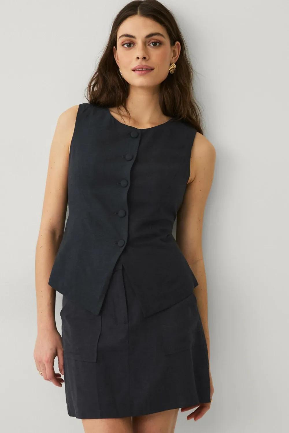 Ellos Blazere & Veste>Collection Vest i hørmix Sort