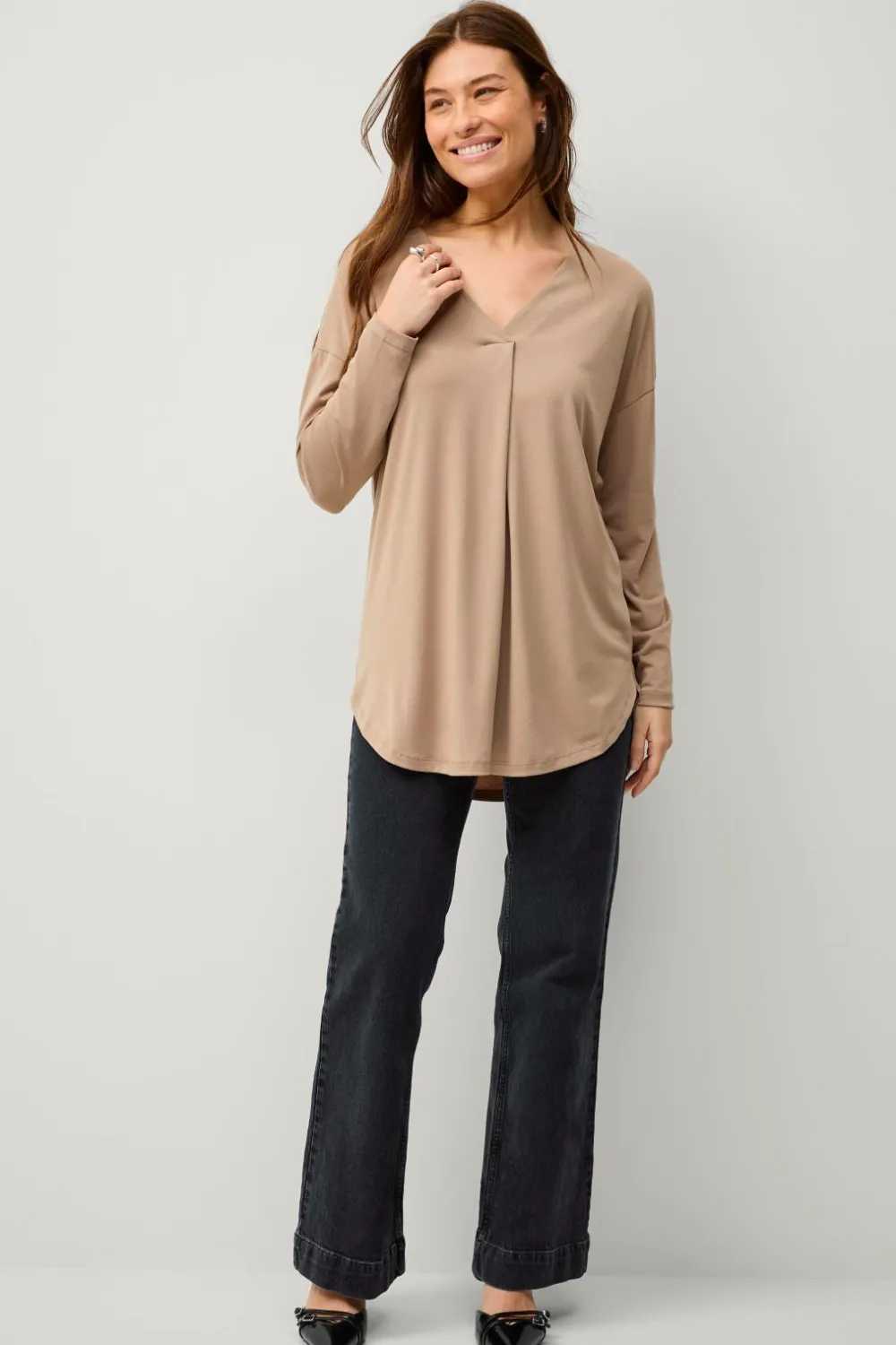 Ellos Collection V-formet tunika Beige Discount