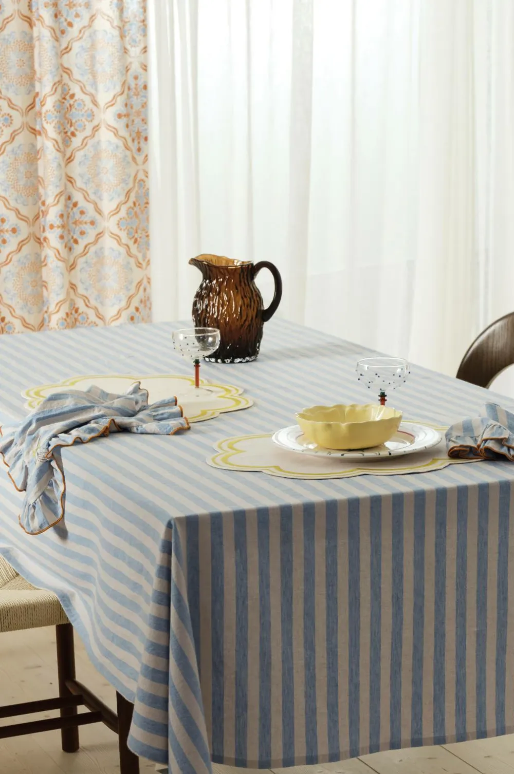 Ellos Home Dug Elly Classic Stripe i genanvendt halvlinned Lyseblå New