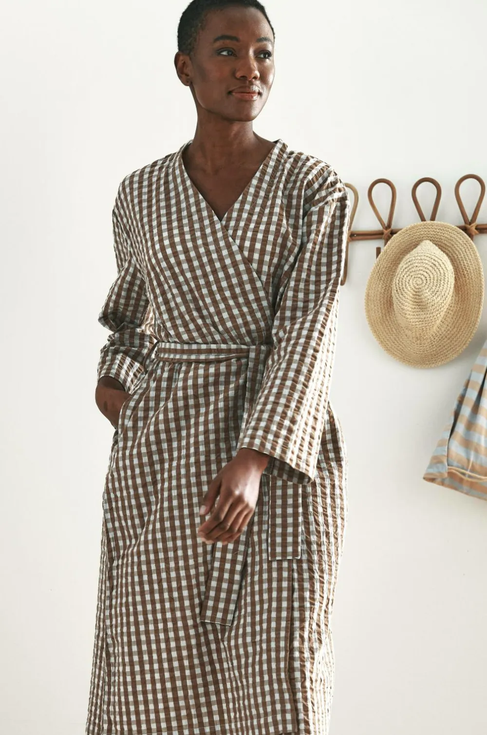 Ellos Home Kimono Nell Check Kimono Lyseblå/brun Sale