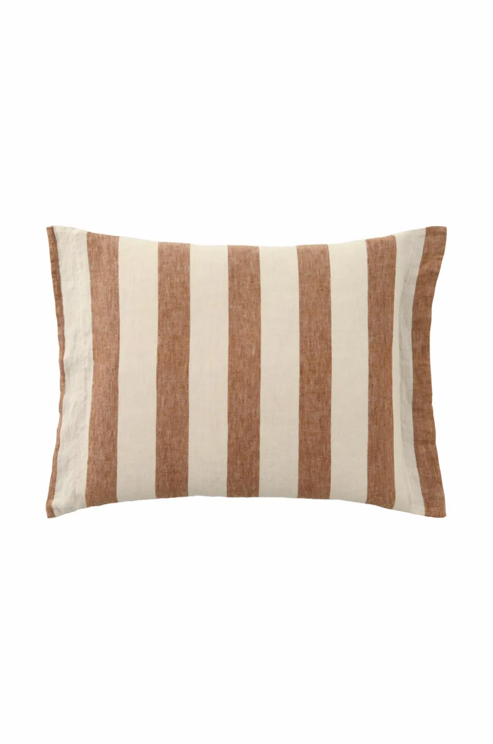 Ellos Home Pudebetræk Candice Block Stripe i vasket hør Mørk kanelbrun/Creme New