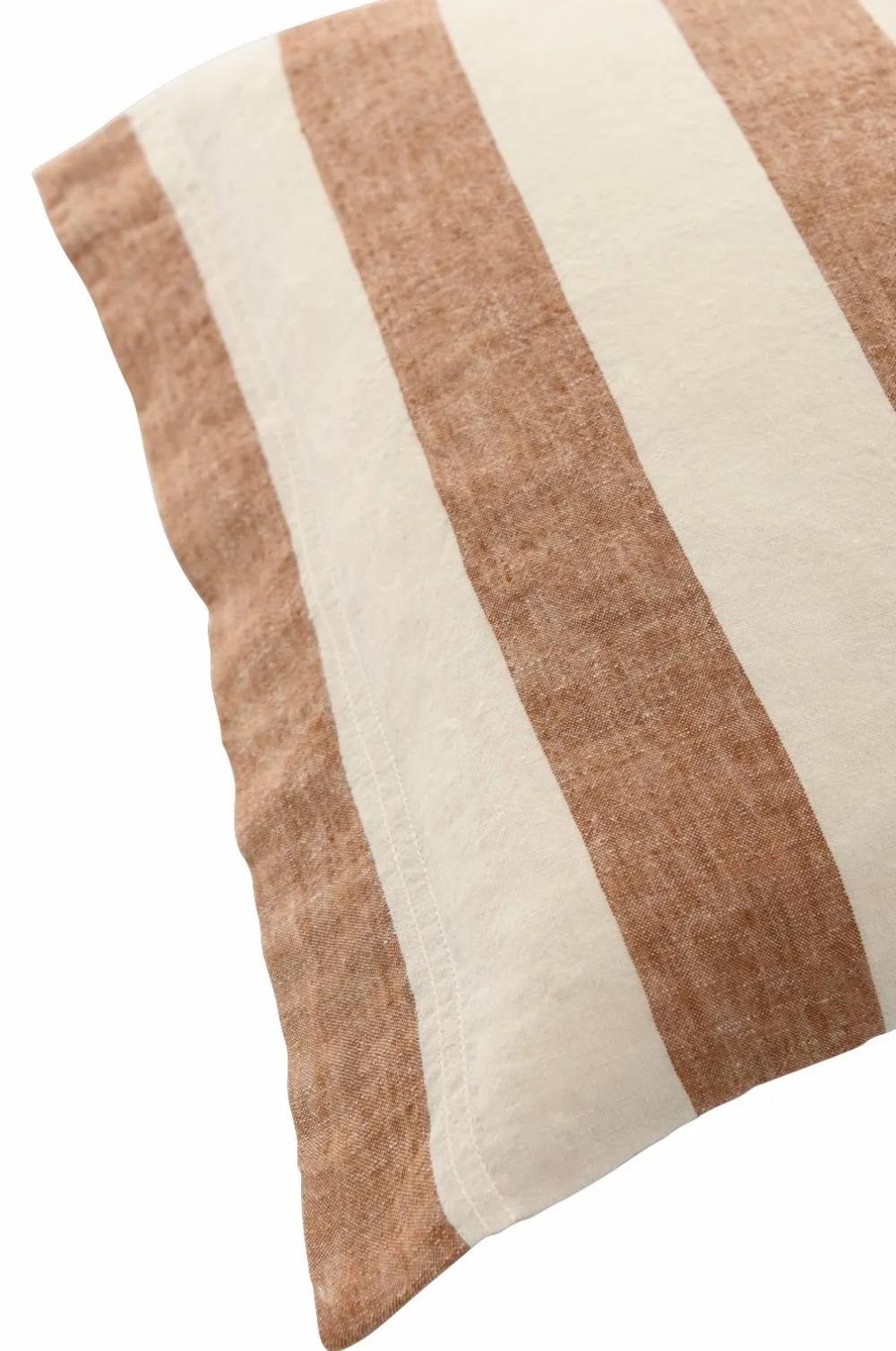 Ellos Home Pudebetræk Candice Block Stripe i vasket hør Mørk kanelbrun/Creme New