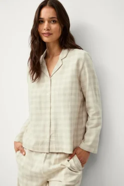 Ellos Home Pyjamasskjorte Valerie Small Check Beige/cremehvid Sale