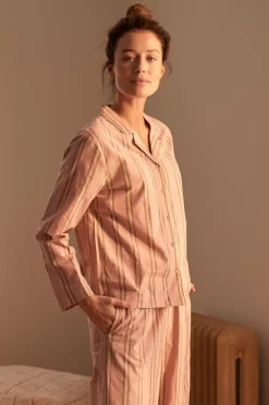Ellos Home Pyjamasskjorte Juliette Stripe Rosa /Brun Clearance