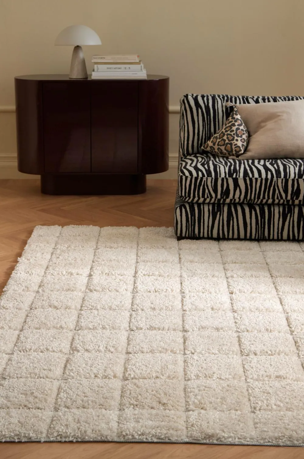 Ellos Home Ryatæppe Alba Check Shaggycarpet Hvid Sale