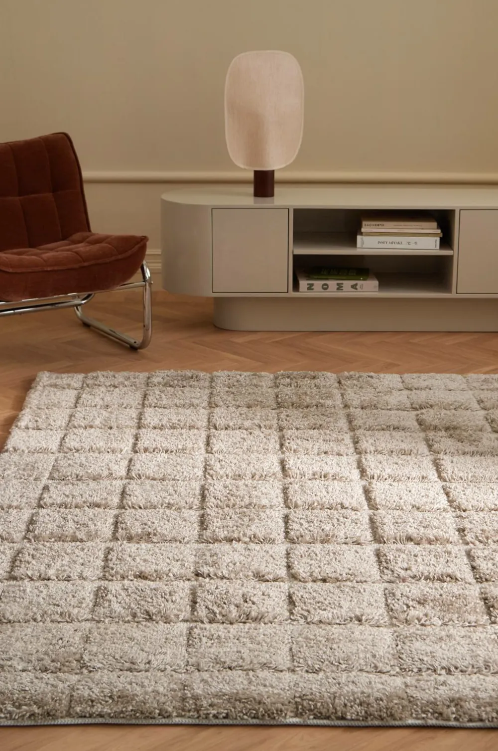 Ellos Home Ryatæppe Alba Check Shaggycarpet Beige Hot