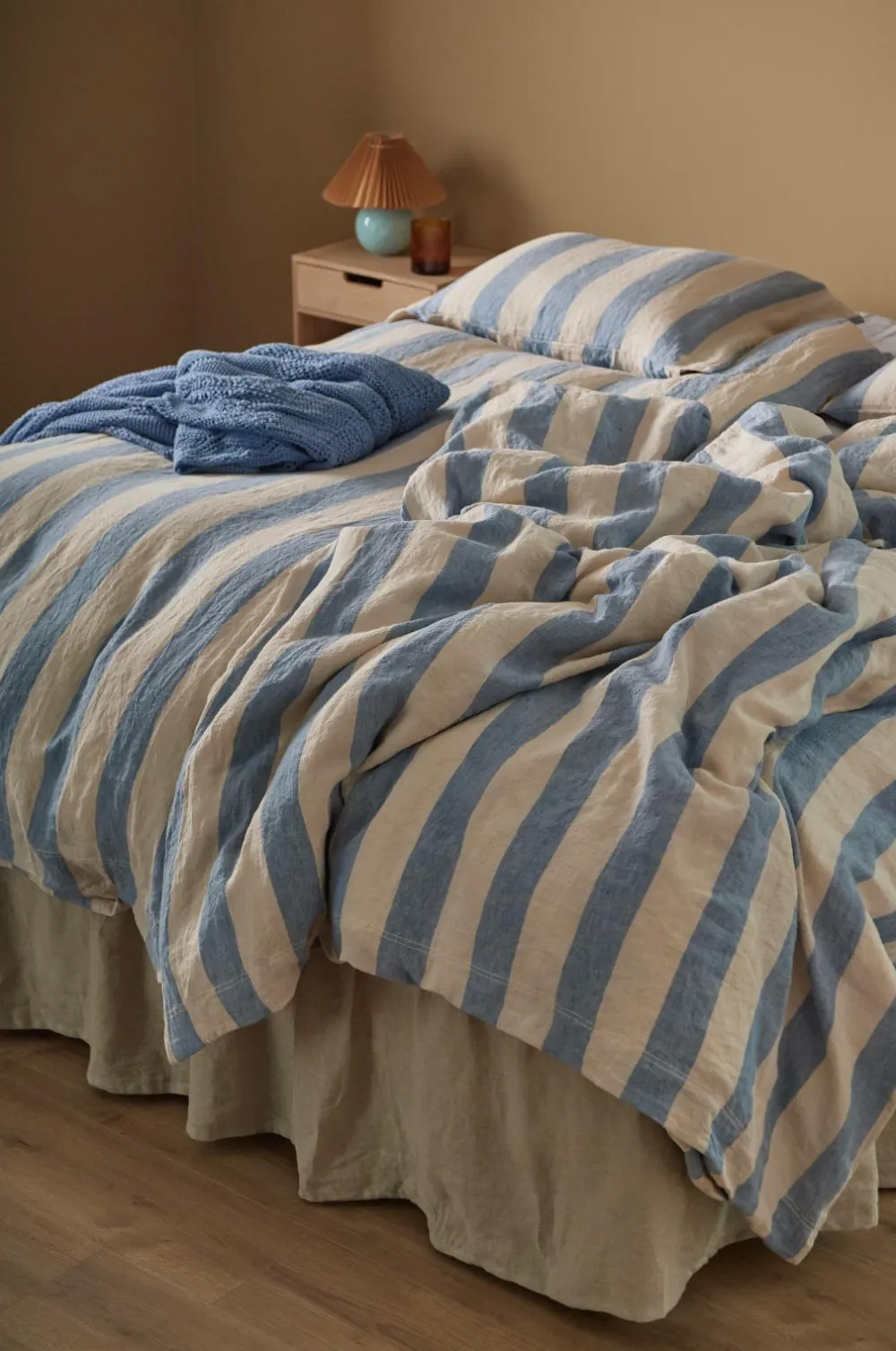 Ellos Home Sengesæt Candice Block Stripe i vasket hør, 2 dele Lyseblå Online