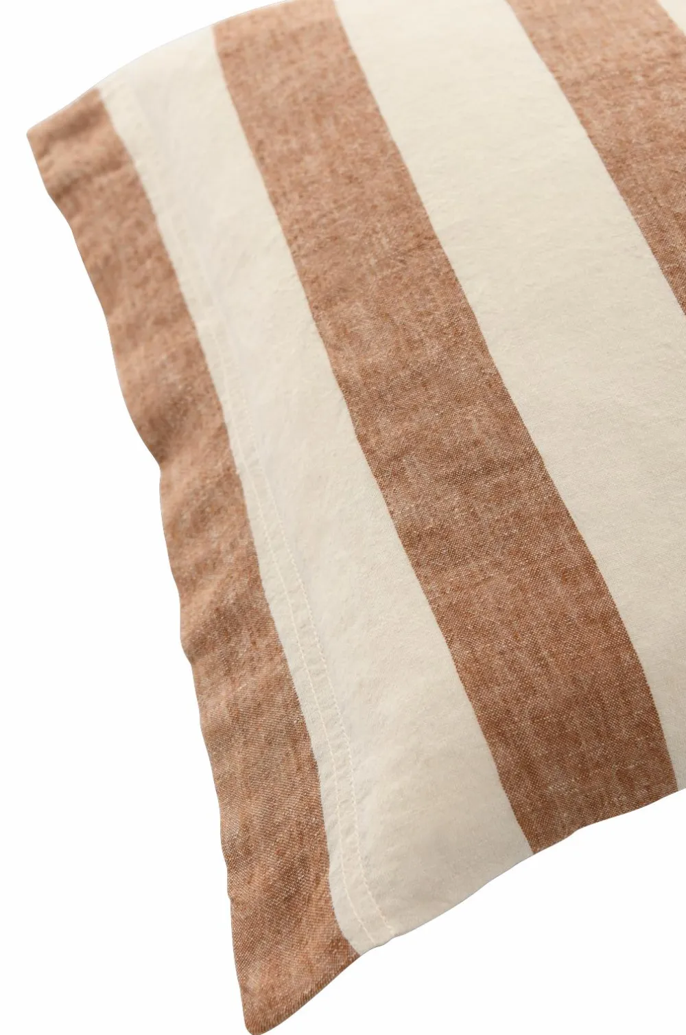 Ellos Home Sengesæt Candice Block Stripe i vasket hør, 2 dele Mørk kanelbrun/Creme Outlet