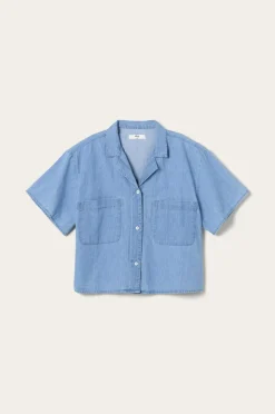 Ellos Homewear>Home Skjorte Denim Camp Collar Lyseblå