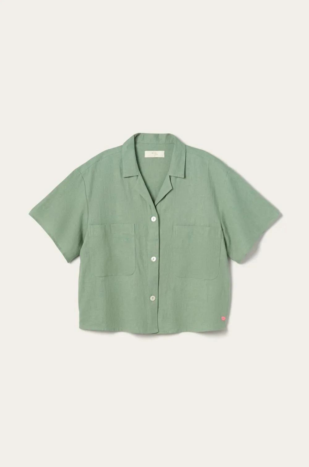 Ellos Homewear>Home Skjorte Elly Camp Collar i genanvendt halvlinned Aquagrøn