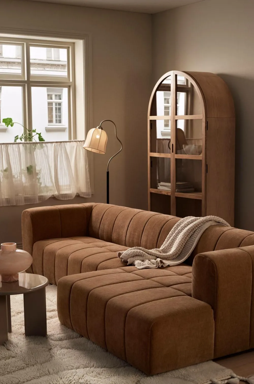 Ellos Home Sofa Corvetta 4-personers med Chaiselong Kanelbrun Discount