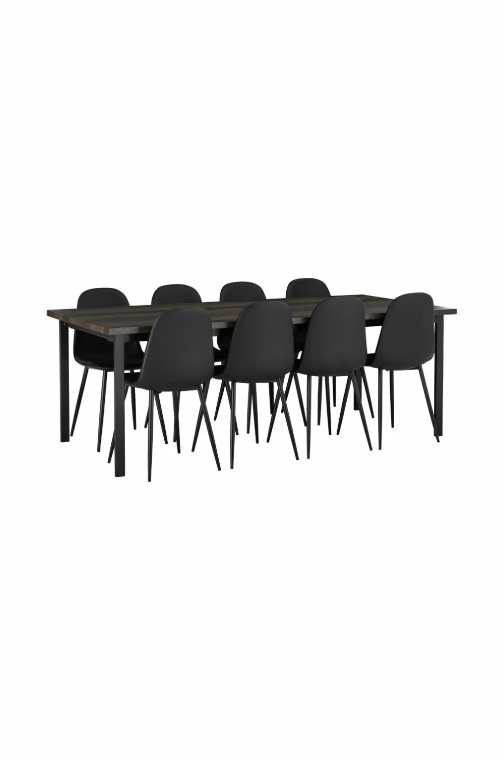 Ellos Home Spisegruppe Ritha med bord 220x100 cm + 8 stole Imiteret læder Brun/sort Best
