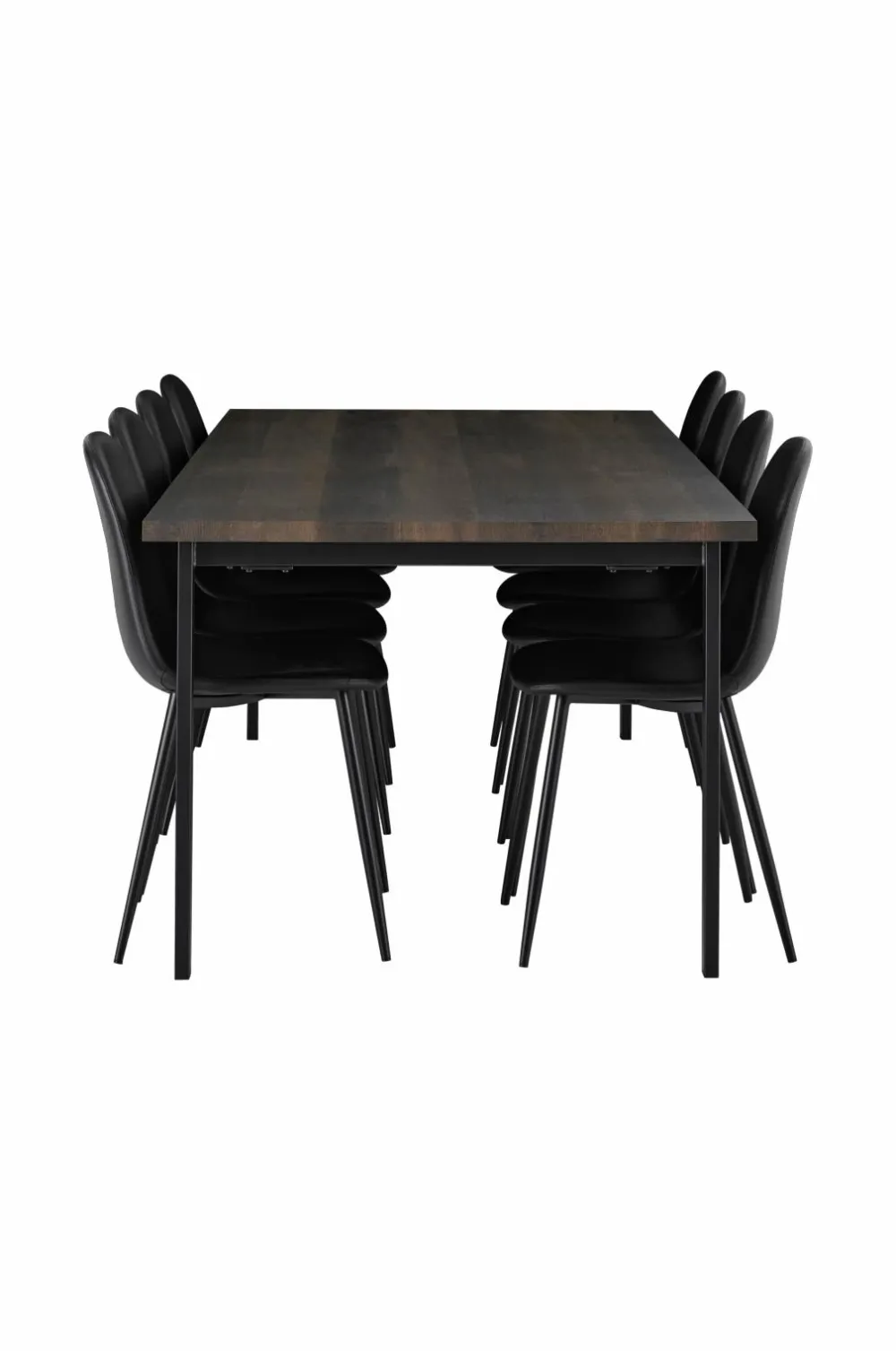 Ellos Home Spisegruppe Ritha med bord 220x100 cm + 8 stole Imiteret læder Brun/sort Best