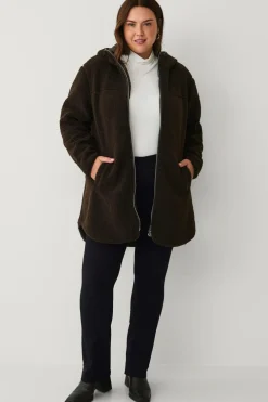 Ellos Plus collection Lang, foret fleecejakke Mørkbrun Outlet