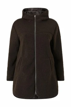 Ellos Plus collection Lang, foret fleecejakke Mørkbrun Outlet