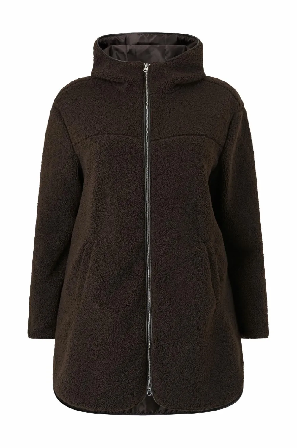 Ellos Plus collection Lang, foret fleecejakke Mørkbrun Outlet