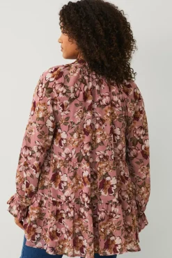 Ellos Plus collection Tunika med flæser rosa blommig Best