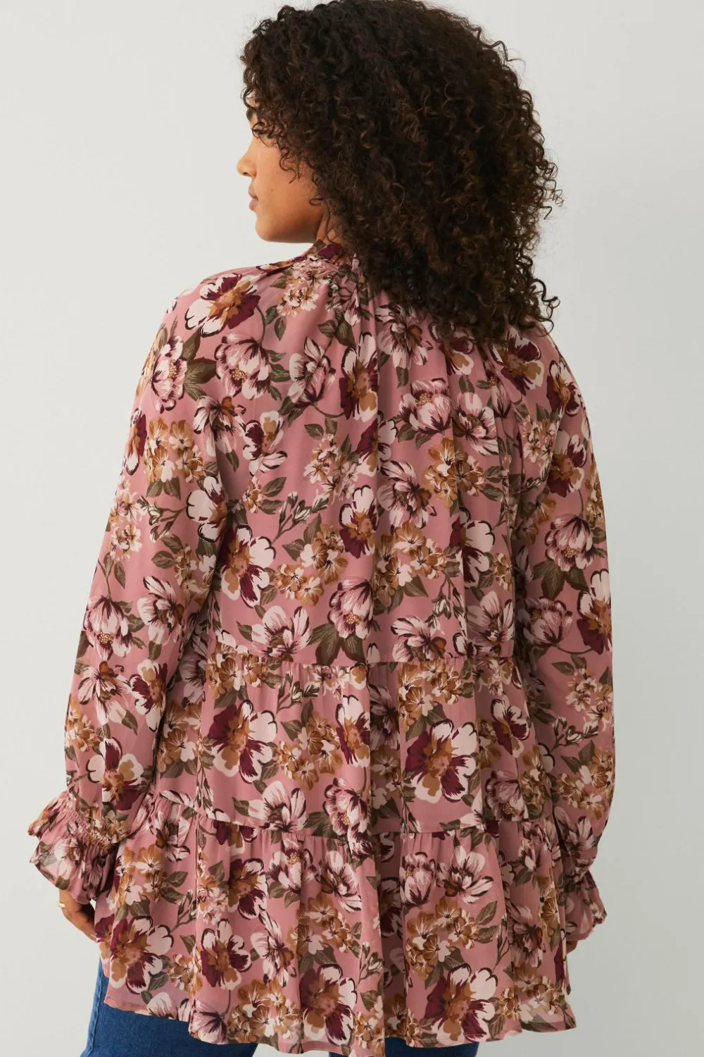 Ellos Plus collection Tunika med flæser rosa blommig Best