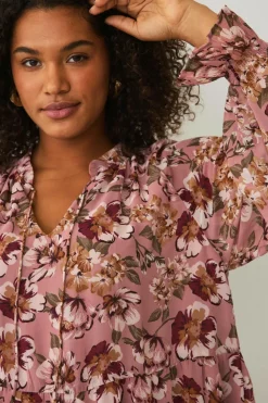 Ellos Plus collection Tunika med flæser rosa blommig Best