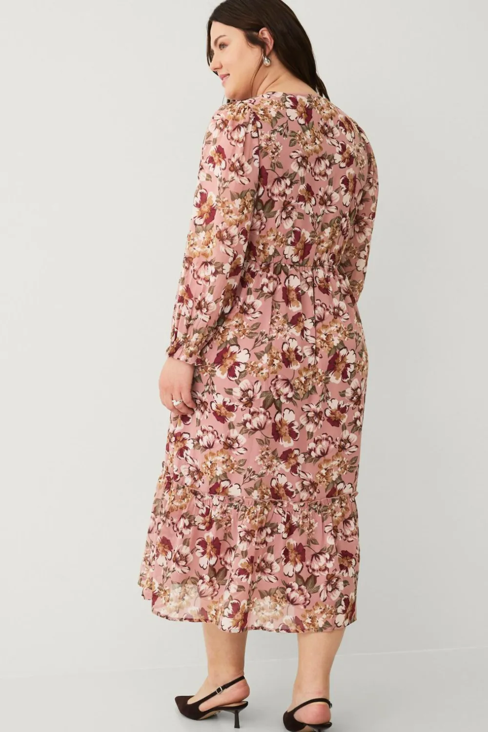 Ellos Plus collection Kjole med v-udskæring Rosa blommig Online