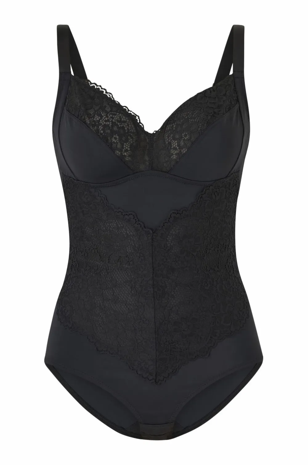 Ellos Shaping>Plus collection Shapingbody med blondedetaljer - medium støtte Sort