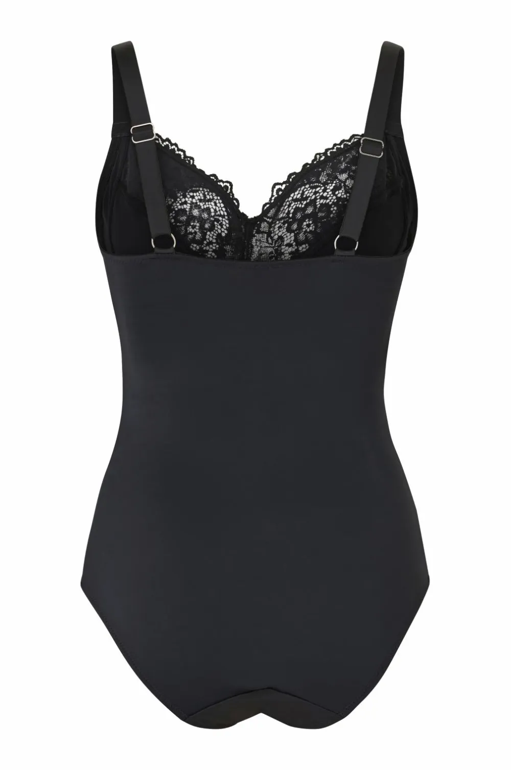 Ellos Shaping>Plus collection Shapingbody med blondedetaljer - medium støtte Sort