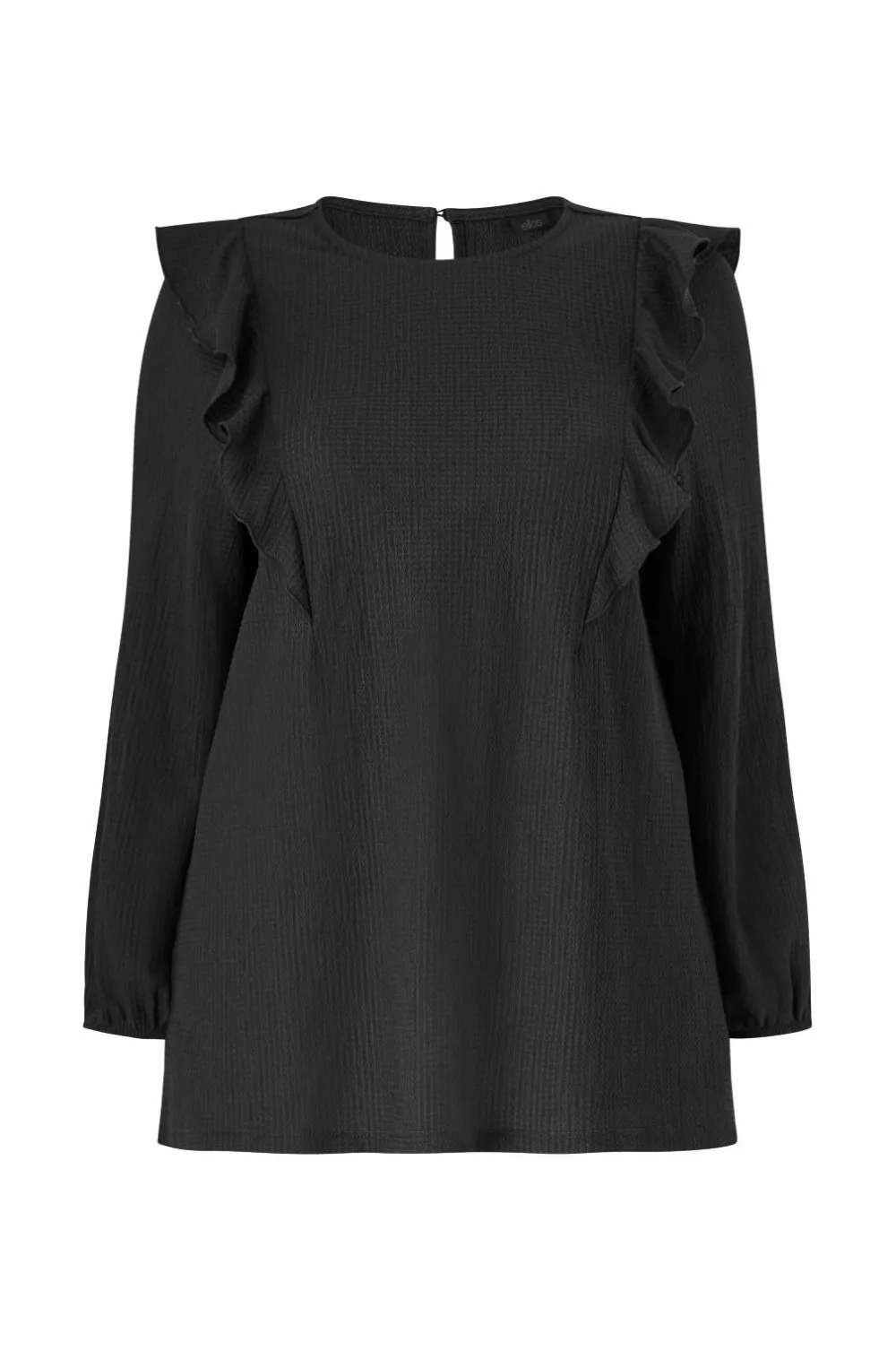 Ellos Toppe & Tank-Toppe>Plus collection Top med volanter og ballonærmer sort
